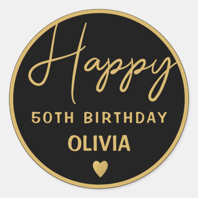  Black And Gold 50th Birthday Party Classic Round Sticker (Front)