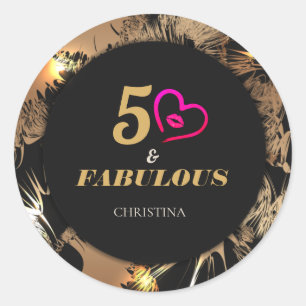 Black and Gold 50th Birthday Party Classic Round Sticker
