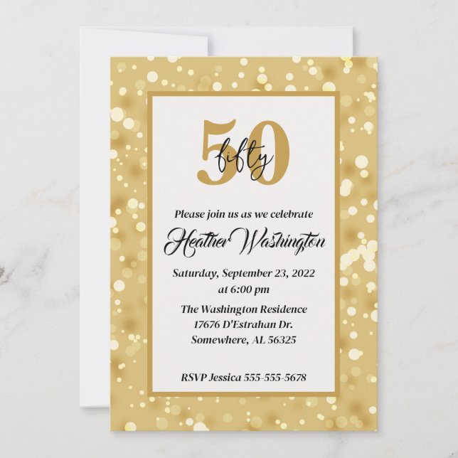 Black and Gold 50th Birthday Party Invitation (Front)