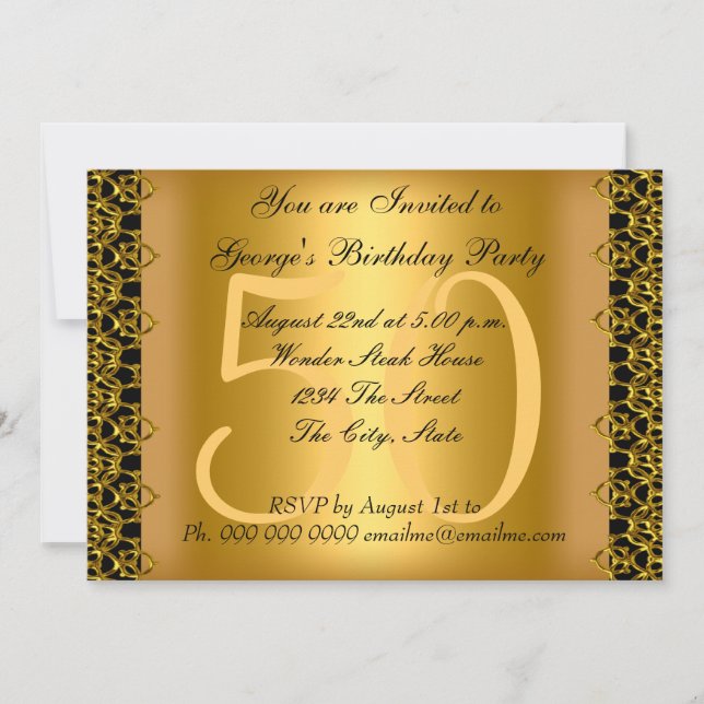 Black and Gold 50th Birthday Party Invitation (Front)