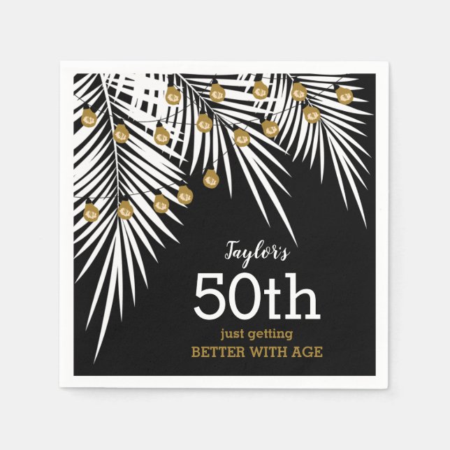 Black and Gold 50th Birthday Party Napkin (Front)