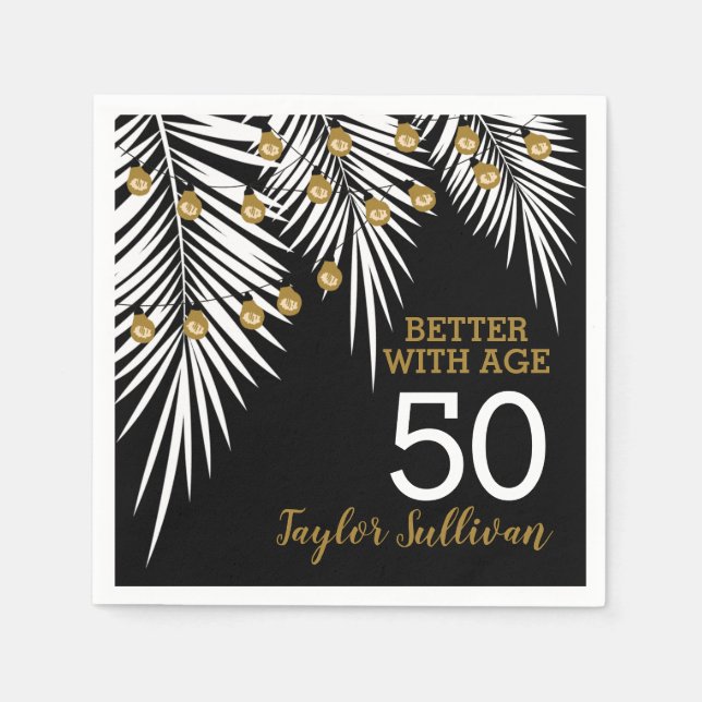 Black and Gold 50th Birthday Party Napkin (Front)