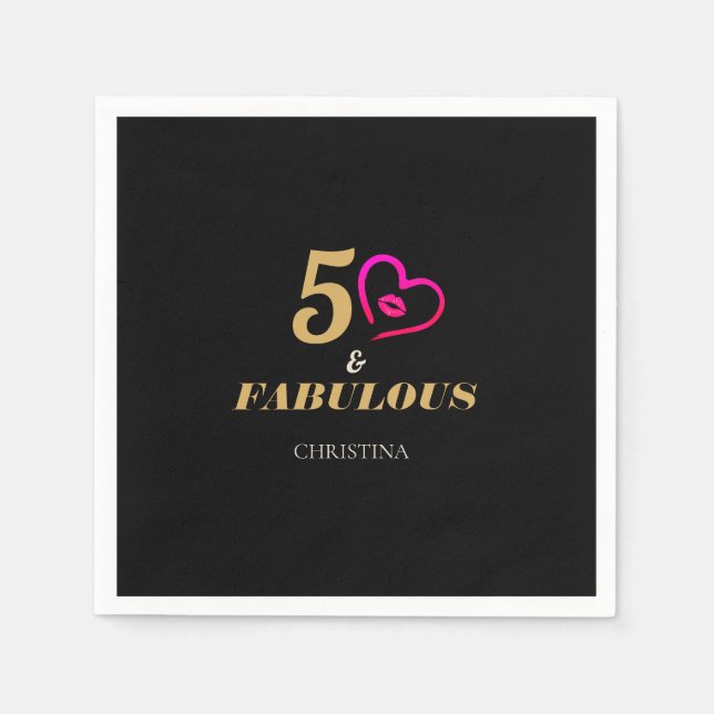 Black and Gold 50th Birthday Party Paper Plate Napkin (Front)