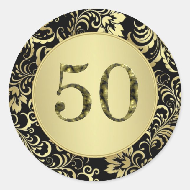 Black and gold 50th Birthday Party Sticker (Front)