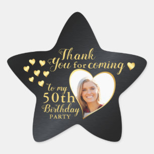 Black and Gold 50th Birthday Photo Thank You Star Sticker