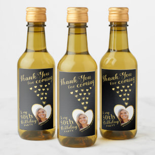 Black and Gold 50th Birthday Photo Thank You Wine Label