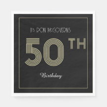 Black and Gold 50th Birthday Retro Stripe Print