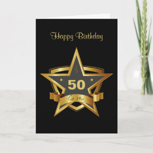 Black and Gold 50th Birthday Star Card
