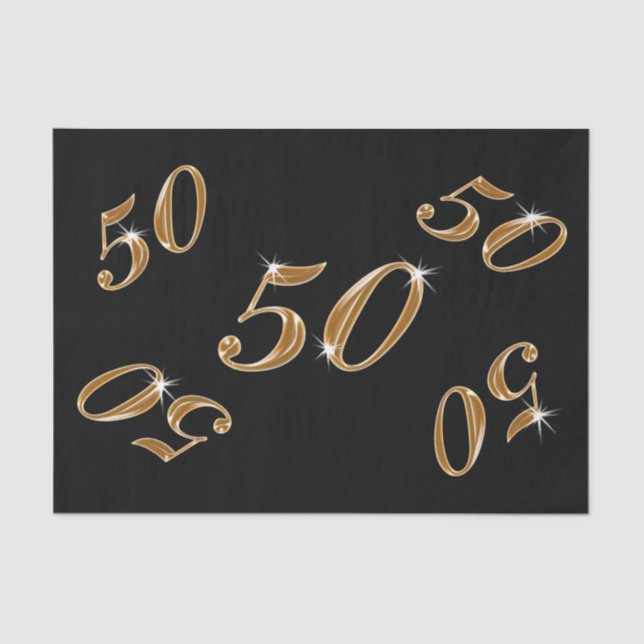Black and Gold 50th Birthday Tissue Paper (Front)