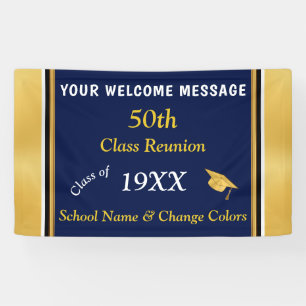 Black and Gold 50th Class Reunion Banner, ANY YEAR Banner