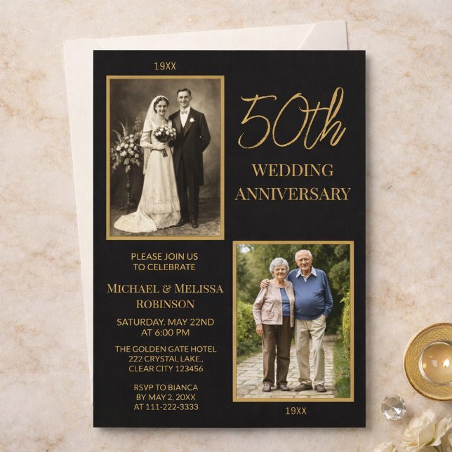 Black and Gold 50th Wedding Anniversary Design Invitation (Creator Uploaded)