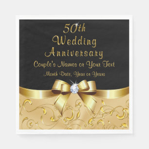 Black and Gold 50th Wedding Anniversary Napkins