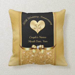 Black and Gold 50th Wedding Anniversary Pillow