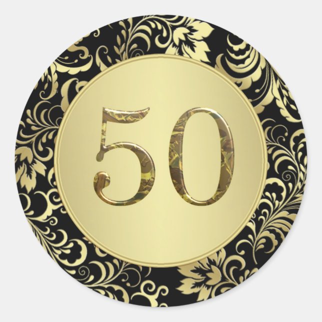 Black and gold 50th Wedding Anniversary Sticker (Front)