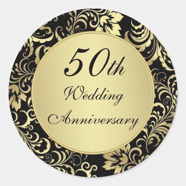 Black and gold 50th Wedding Anniversary Sticker (Front)