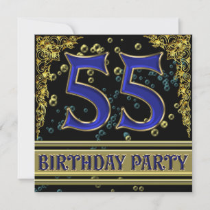 Black and Gold 55th Birthday party Invitation