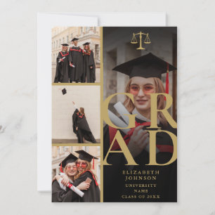 Black And Gold 5 Photo Law School Graduation Party Invitation