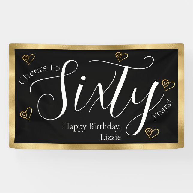 Black and Gold 60th Birthday  Banner (Horizontal)