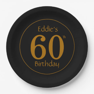 Black and Gold 60th Birthday Party  Paper Plate