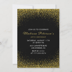 Black and Gold 69th birthday Glam Glitter Invitation