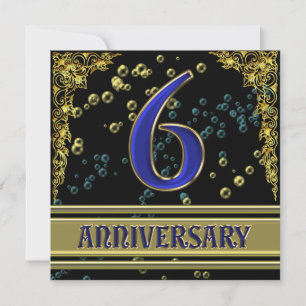 Black and Gold 6th Anniversary party Invitation