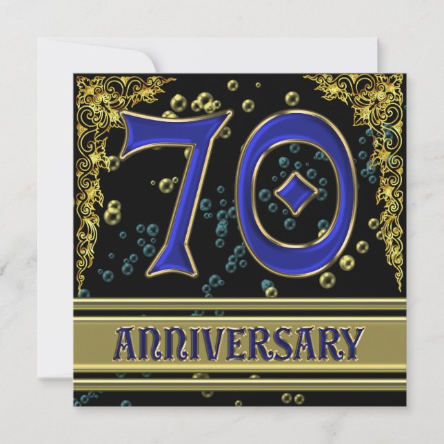 Black and Gold 70th Anniversary party Invitation (Front)