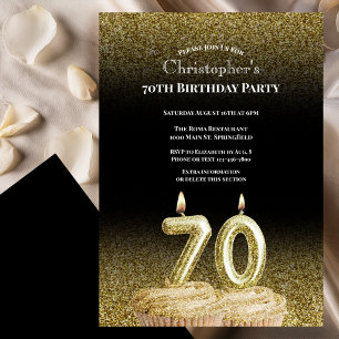 Black and Gold 70th Birthday Invitation For Him