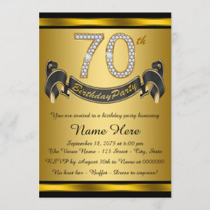 Black and Gold 70th Birthday Party Invitation