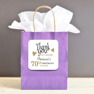 Black And Gold 70th Birthday Thank You Favour   Square Sticker