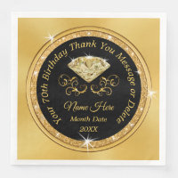 Black and Gold 70th Napkins, Birthday, Anniversary