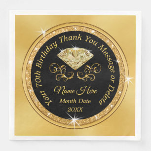 Black and Gold 70th Napkins, Birthday, Anniversary Napkin
