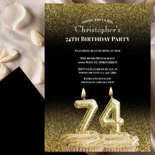 Black and Gold 74th Birthday Invitation For Him