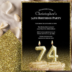 Black and Gold 74th Birthday Invitation For Him