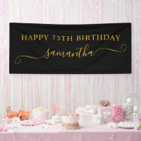 Black and Gold 75th Birthday Girly Swash Name