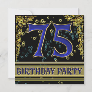 Black and Gold 75th Birthday party Invitation