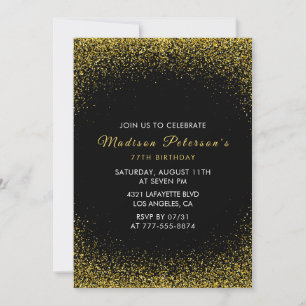 Black and Gold 77th birthday Glam Glitter Invitation