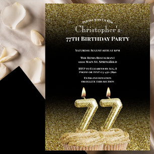 Black and Gold 77th Birthday Invitation For Him