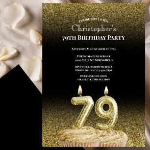 Black and Gold 79th Birthday Invitation For Him