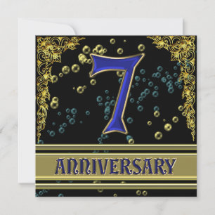 Black and Gold 7th Anniversary party Invitation