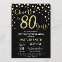 Black and Gold 80th Birthday Diamond Invitation
