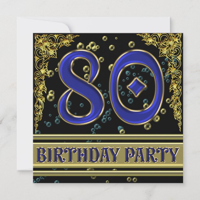 Black and Gold 80th Birthday party Invitation (Front)