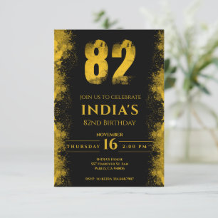 Black And Gold 82nd Birthday Party Invitation