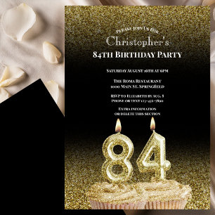 Black and Gold 84th Birthday Invitation For Him