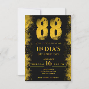 Black And Gold 88th Birthday Party Invitation