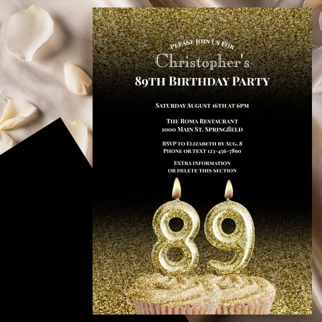 Black and Gold 89th Birthday Invitation For Him (Creator Uploaded)