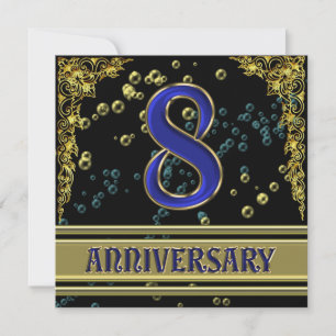 Black and Gold 8th Anniversary party Invitation