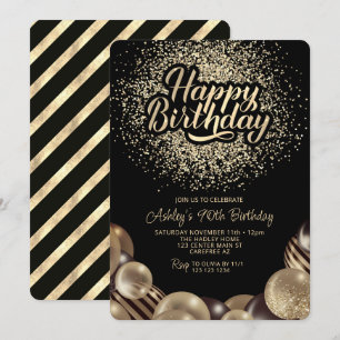 Black and Gold 90th Birthday Invitation
