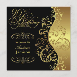 Black and Gold 90th Birthday Party Invitation