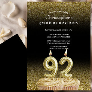 Black and Gold 92nd Birthday Invitation For Him