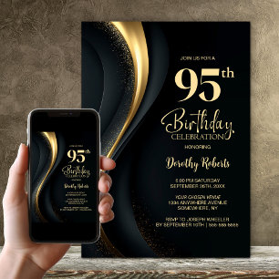 Black and Gold 95th Birthday Party Invitation